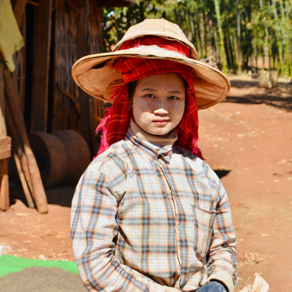 Burnamese woman with red shawl