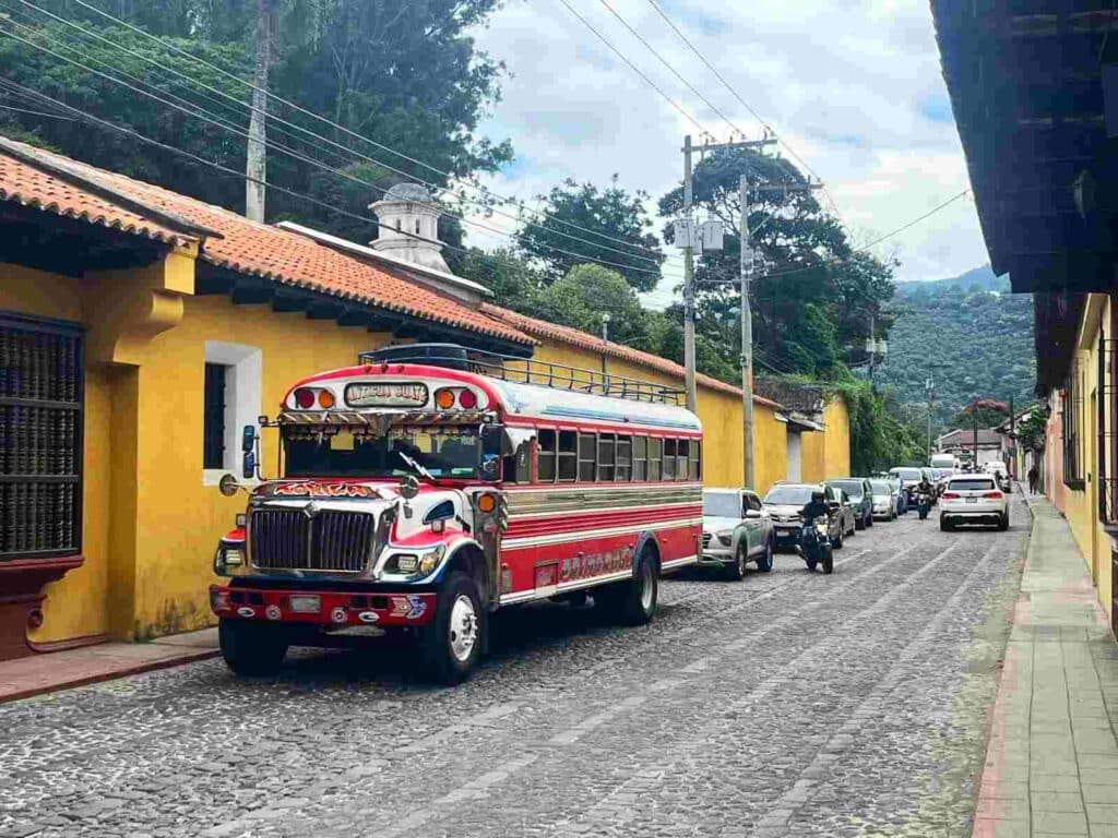 Chicken buses in Guatemala